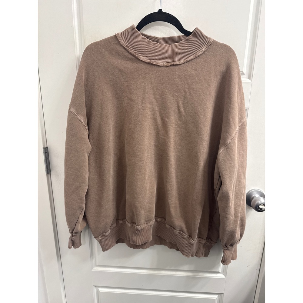 Free People We The Free Mock Neck Oversized Sweatshirt Brown Cotton Small